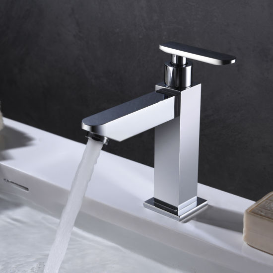 Grifo monomando cuadrado para lavabo, lavabo frío, latón, cromado