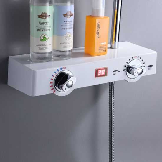 Set de ducha digital con plataforma de plataforma, conjunto de grifo mezclador termostático para ducha de lluvia